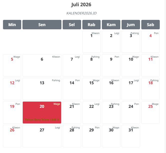 kalender juli 2026