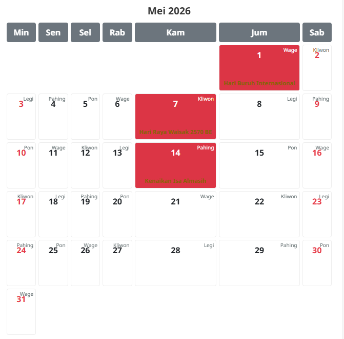 kalender mei 2026